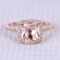 6.5mm Princess Cut Morganite and Diamond Engagement Ring 14k Rose gold Cushion Halo Stacking Band